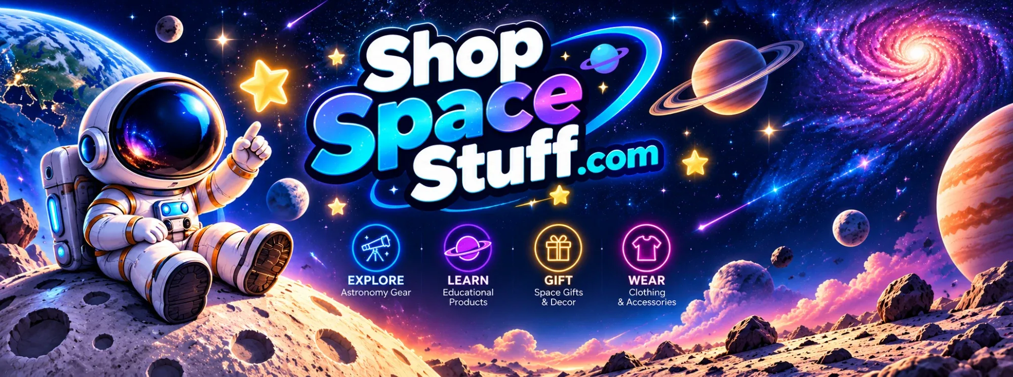 Shop Space Stuff: explore astronomy gear, learn with educational products, gift space decor and wear space clothing.